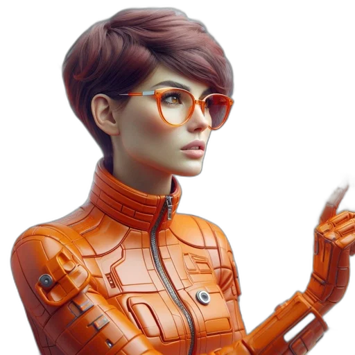 jacket, robot, face, concept art, cyberpunk, comic book art, 3d render, earth tones transparent PNG cut-out