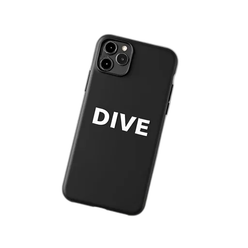 black, smartphone, case, word, dive, written, displayed, against transparent PNG cut-out