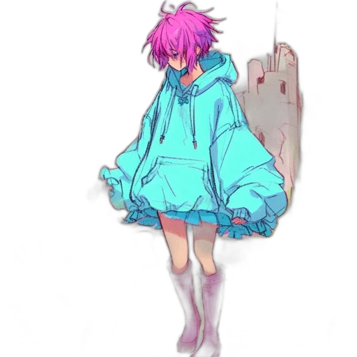 dress, jacket, creature, weapon, vaporwave, concept art, pixel art, anime transparent PNG cut-out