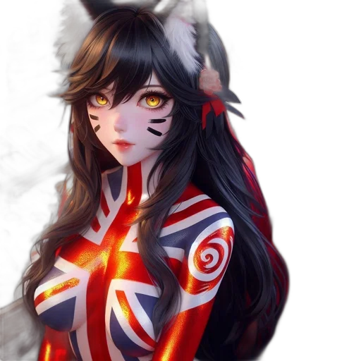 fantasy art, anime, concept art, photorealistic, red, monochrome, animated, fox-like transparent PNG cut-out