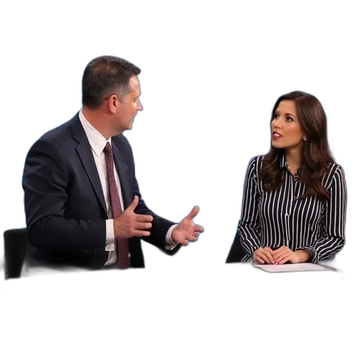 news, anchor, seated, desk, graphic, behind, him, reads transparent PNG cut-out