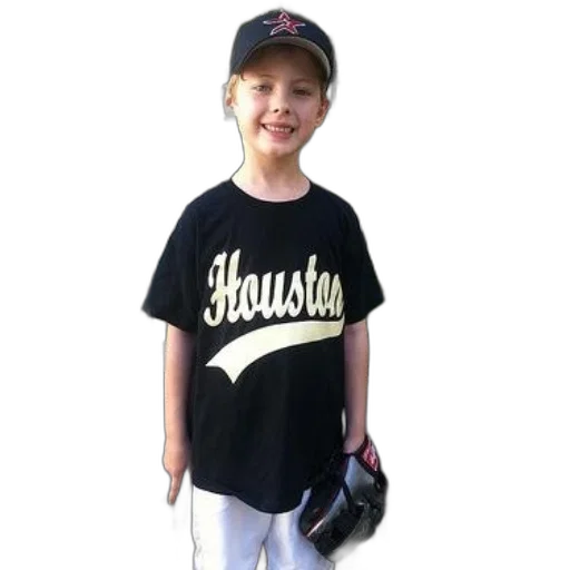young, boy, wearing, black, houston, shirt, stands, front transparent PNG cut-out