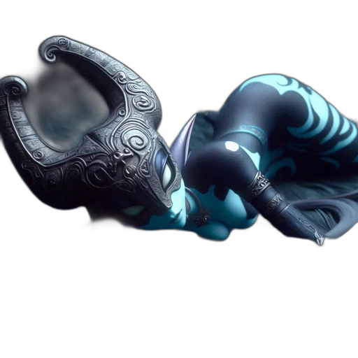 mask, weapon, staff, robot, 3d render, concept art, fantasy art, photorealistic transparent PNG cut-out