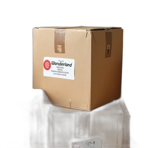 furniture, cardboard, box, red, white, sticker, top, left transparent PNG cut-out