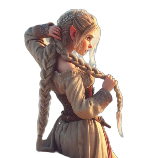 dress, staff, jacket, hair, concept art, fantasy art, 3d render, photorealistic transparent PNG cut-out
