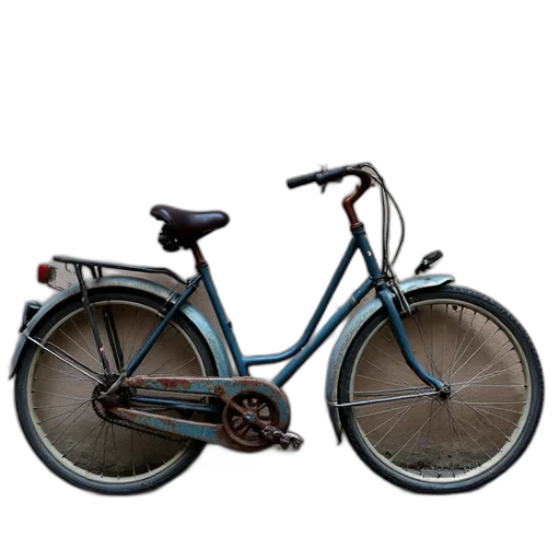 3d render, photorealistic, concept art, vintage, bicycle, rusted, frame, worn-out transparent PNG cut-out