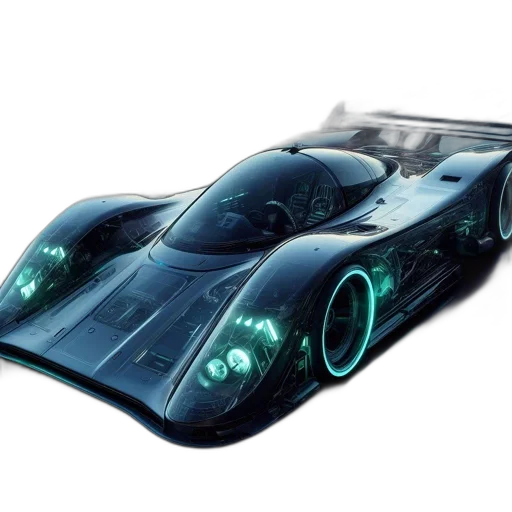 car, 3d render, concept art, photorealistic, futuristic, neon-lit, transparent, panels transparent PNG cut-out