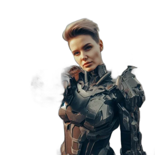 robot, weapon, face, concept art, cyberpunk, 3d render, fantasy art, post-apocalyptic transparent PNG cut-out