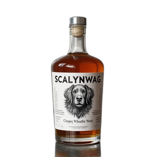 bottle, 3d render, scalynwag, whisky, label, featuring, black, white transparent PNG cut-out