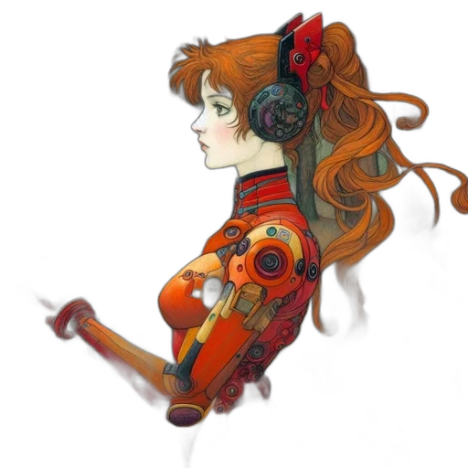robot, dress, mask, concept art, anime, pixel art, fantasy art, red transparent PNG cut-out