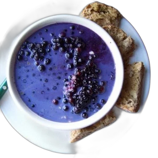 food, blue, bowl, blueberry, soup, bread, side transparent PNG cut-out