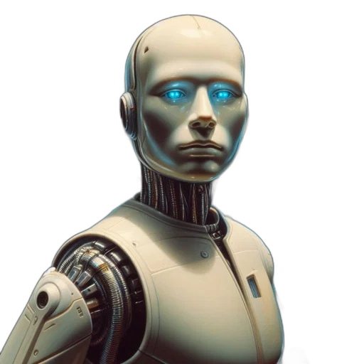 robot, face, staff, concept art, 3d render, cyberpunk, photorealistic, futuristic transparent PNG cut-out