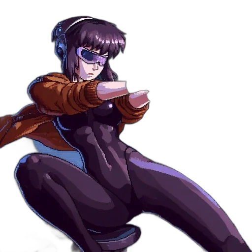 jacket, staff, weapon, robot, concept art, cyberpunk, pixel art, anime transparent PNG cut-out