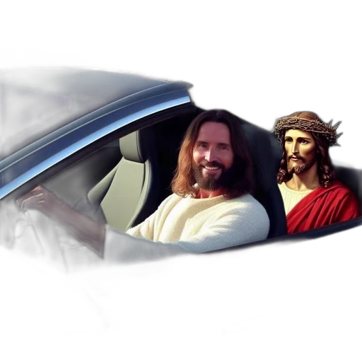 car, photorealistic, 3d render, concept art, two, occupants, including, bearded transparent PNG cut-out