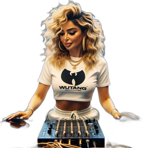 cartoon, pixel art, concept art, photorealistic, blonde, curls, wutang, logo transparent PNG cut-out