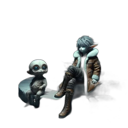 robot, staff, creature, jacket, concept art, fantasy art, 3d render, pixel art transparent PNG cut-out