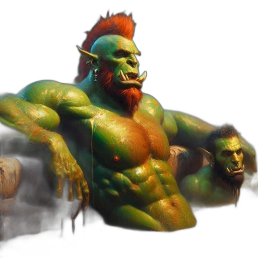 creature, concept art, fantasy art, 3d render, comic book art, green, two, muscular transparent PNG cut-out