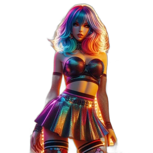 dress, concept art, cyberpunk, comic book art, fantasy art, neon lights, neon, colorful transparent PNG cut-out