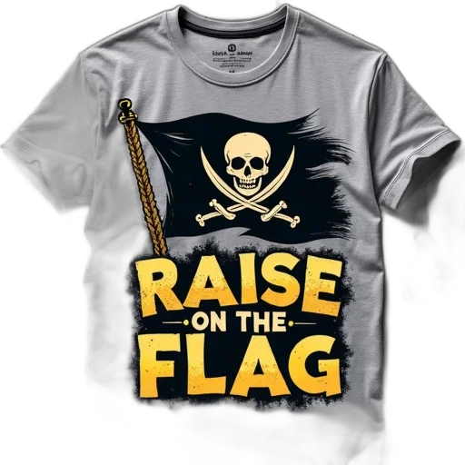 grey, t-shirt, phrase, raise, flag, yellow, black, lettering transparent PNG cut-out