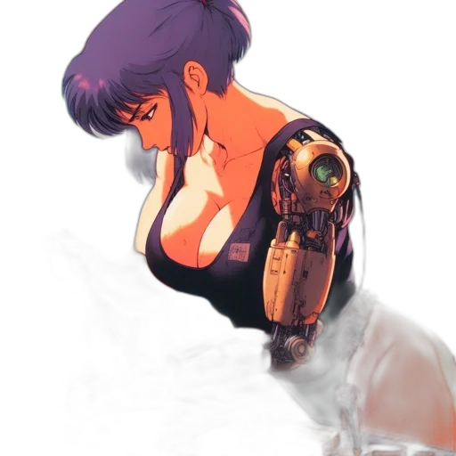robot, dress, weapon, cyberpunk, concept art, comic book art, watercolor, outer space transparent PNG cut-out