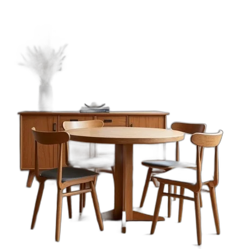 furniture, 3d render, photorealistic, earth tones, wooden, dining, table, round transparent PNG cut-out