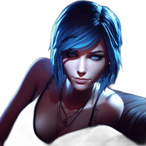 face, photorealistic, concept art, fantasy art, cyberpunk, neon lights, blue, woman transparent PNG cut-out