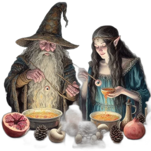 food, fantasy art, concept art, pixel art, fog, fire, magical, setting transparent PNG cut-out