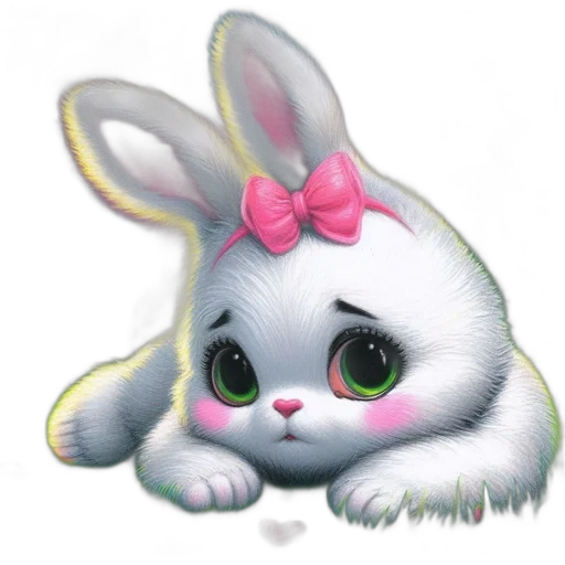 animal, photorealistic, fantasy art, cartoon, pencil sketch, white, rabbit, green transparent PNG cut-out