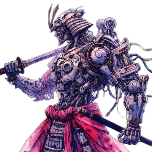 robot, sword, weapon, staff, concept art, fantasy art, comic book art, photorealistic transparent PNG cut-out
