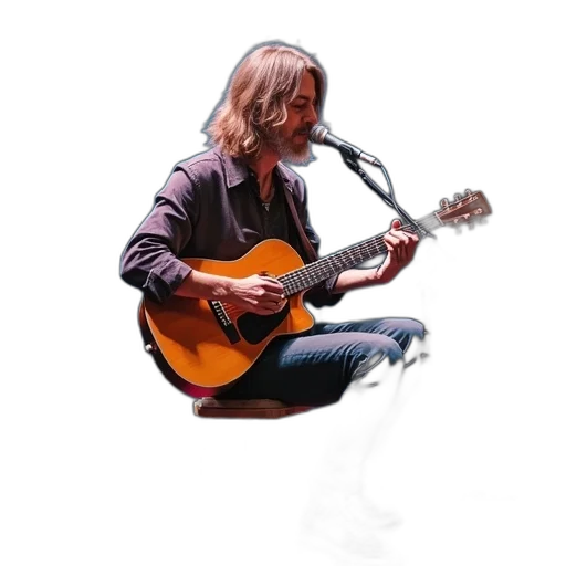 hair, photorealistic, concept art, pixel art, watercolor, fog, guitar, player transparent PNG cut-out