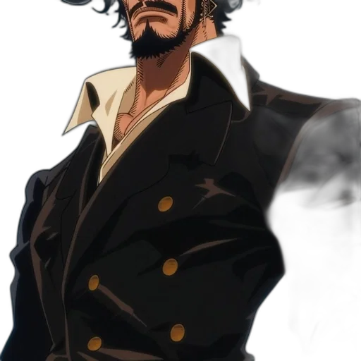 jacket, staff, face, comic book art, anime, concept art, cartoon, golden transparent PNG cut-out