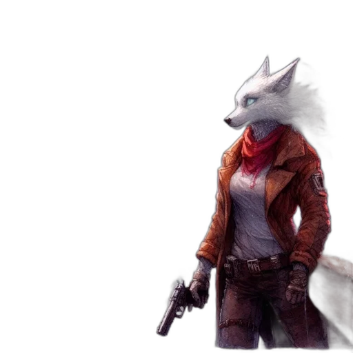 jacket, weapon, animal, staff, concept art, fantasy art, pixel art, 3d render transparent PNG cut-out