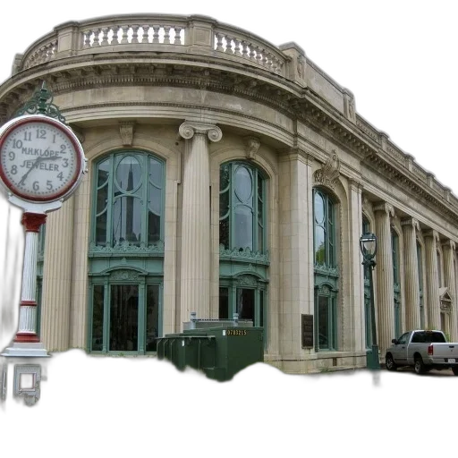 building, staff, photorealistic, 3d render, city street, large, green, windows transparent PNG cut-out