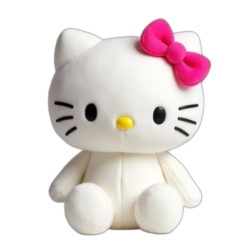 3d render, white, hello, kitty, plush, toy, pink, bow transparent PNG cut-out