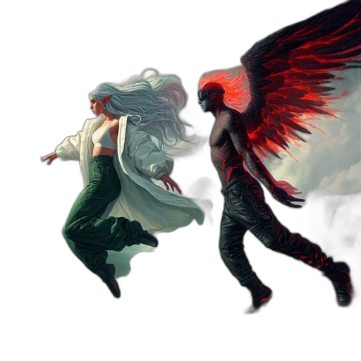 concept art, fantasy art, comic book art, pixel art, fire, red, dark, two transparent PNG cut-out