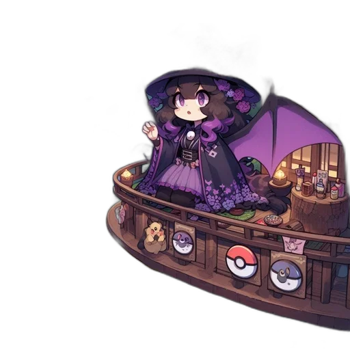 hat, staff, umbrella, dress, pixel art, fantasy art, concept art, anime transparent PNG cut-out