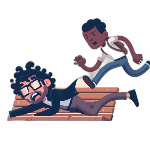 concept art, cartoon, pixel art, two, animated, characters, one, startled transparent PNG cut-out