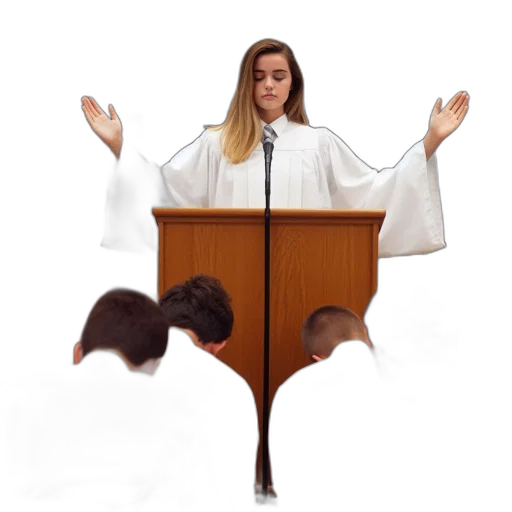 staff, furniture, 3d render, young, woman, white, robe, stands transparent PNG cut-out