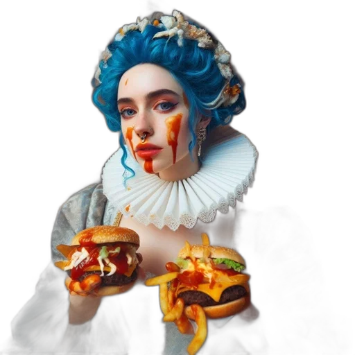 food, face, crown, dress, photorealistic, concept art, oil painting, fantasy art transparent PNG cut-out