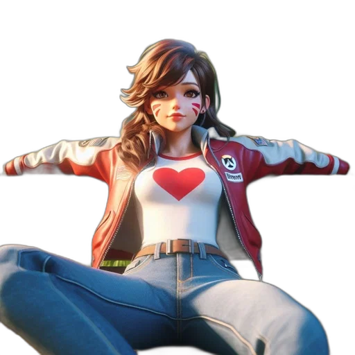 jacket, concept art, 3d render, comic book art, pixel art, character, red, heart transparent PNG cut-out