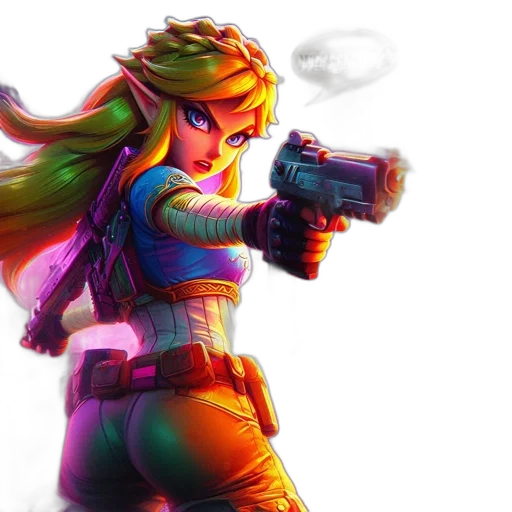 weapon, concept art, cyberpunk, pixel art, 3d render, green, elfin-eared, female transparent PNG cut-out