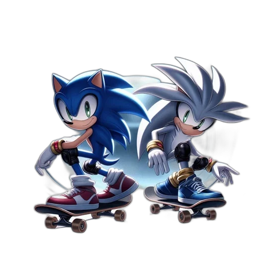 concept art, 3d render, cartoon, comic book art, two, hedgehog, characters, sonic transparent PNG cut-out