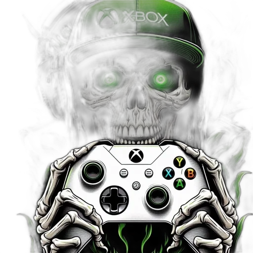 concept art, pixel art, fantasy art, 3d render, green, gamer, skull, glowing transparent PNG cut-out