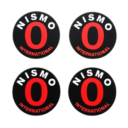 four, black, circular, stickers, white, border, arranged, surface transparent PNG cut-out