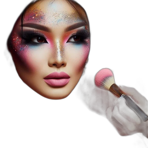 face, umbrella, staff, jewelry, photorealistic, vaporwave, 3d render, fantasy art transparent PNG cut-out