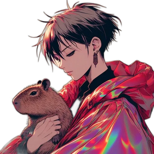 animal, creature, anime, cyberpunk, concept art, pixel art, red, colorful transparent PNG cut-out