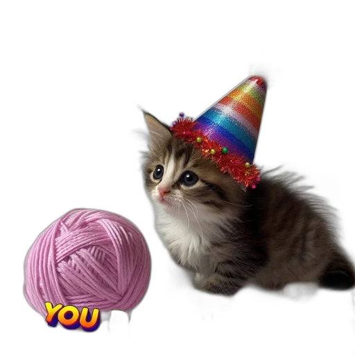 hat, crown, staff, kitten, wearing, party, sits, next transparent PNG cut-out