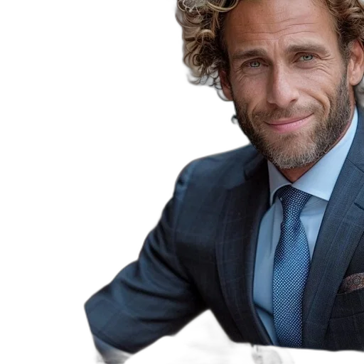 jacket, hair, staff, face, photorealistic, man, curly, beard transparent PNG cut-out