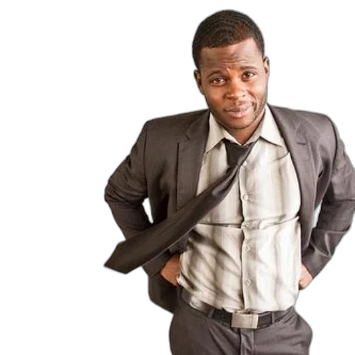 staff, man, suit, tie, stands, confidently, against, plain transparent PNG cut-out