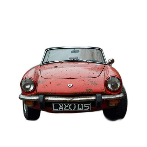 car, photorealistic, 3d render, concept art, rusted, red, triumph, spitfire transparent PNG cut-out